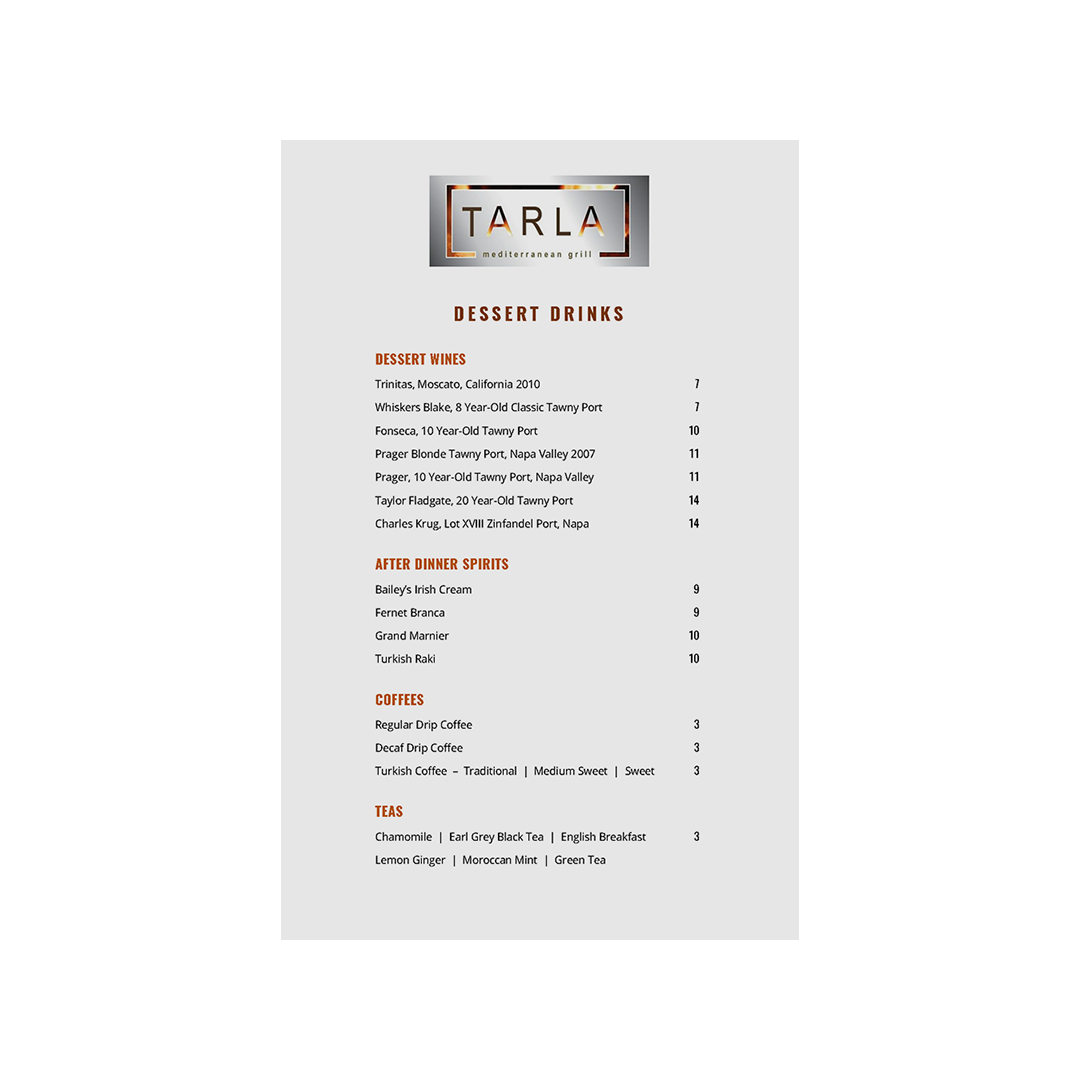 Tarla Dessert Menu